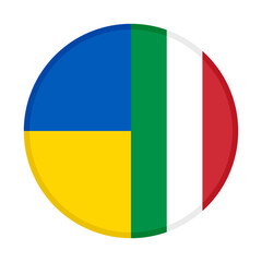 round icon with ukraine and italy flags, isolated on white background	

