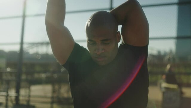 black man running and excercising sportspark sunset fitness slowmotion
