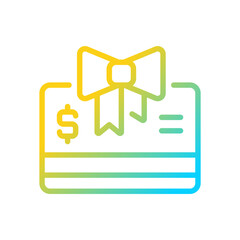 Gift cards gradient linear vector icon. Seasonal gift voucher. Exclusive deal. Marketing strategy. Improve experience. Thin line color symbol. Modern style pictogram. Vector isolated outline drawing