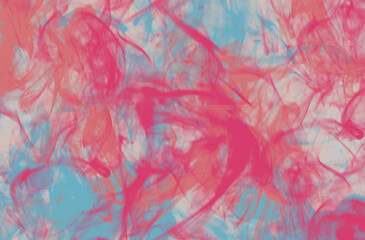 Bright pink and blue colors blend in a liquid - an indefinable colored pattern appears. Abstract painting. Ink handmade image. Creative artwork. Colorful texture. Contemporary art. Artistic canvas.