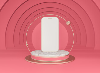 3d render illustration. Smartphone  with blank screen on geometric background
