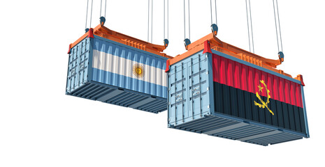 Cargo containers with Argentina and Angola national flags. 3D Rendering