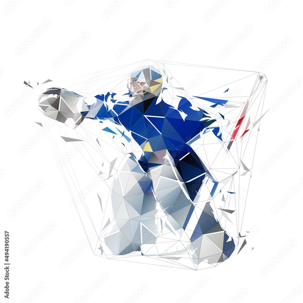 Poster Ice hockey goalie, isolated low polygonal vector illustration. Goalkeeper, ice hockey logo, geometric drawing from triangles