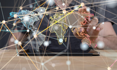 world Neural network 3D illustration. Big data and cybersecurity