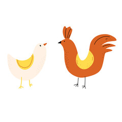 Obraz premium Vector illustration of chicken, hen, rooster in cartoon doodle style