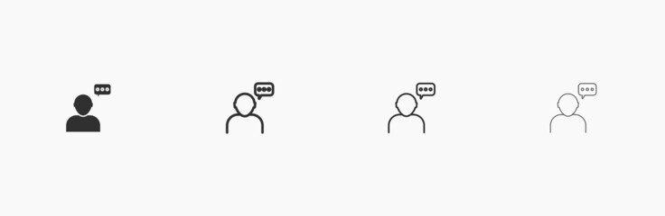 Person with speech bubble vector flat icon. User with talking sign icon