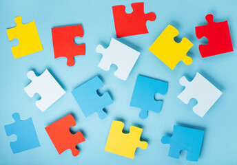 Fototapeta premium World Autism Awareness Day, ASD, Caring, Speak out, Campaign, Togetherness concept on blue background.