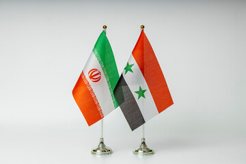 State flags of Iran and Syria on a light background. State flags.