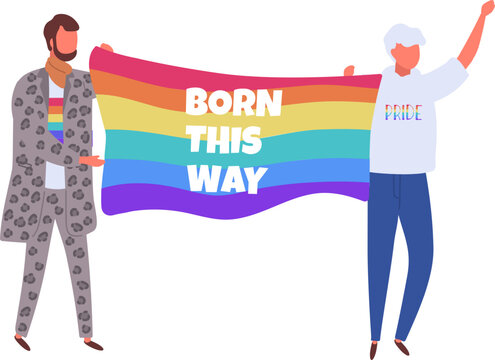 Lgbtq Activists Carrying Rainbow Flag Illustration