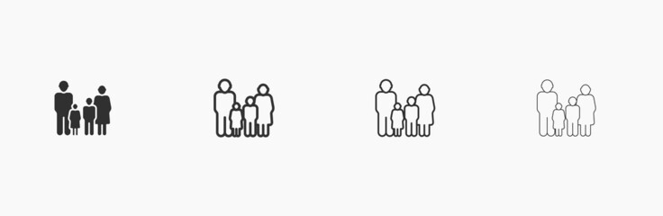 Family vector illustration. Father and mother standing with children flat vector icon