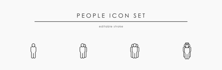 Standing people linear icon set vector isolated on white background