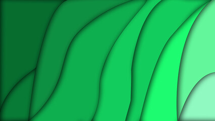 Fond vert abstrait avec formes superposées et lignes d'ombres