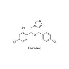 Econazole molecular structure, flat skeletal chemical formula. Azole antifungal drug used to treat Fungal body and skin infections . Vector illustration.
