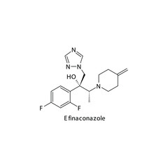 Efinaconazole molecular structure, flat skeletal chemical formula. Azole antifungal drug used to treat Fungal body and skin infections . Vector illustration.