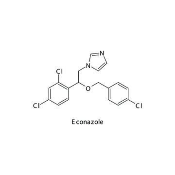 Econazole molecular structure, flat skeletal chemical formula. Azole antifungal drug used to treat Fungal body and skin infections . Vector illustration.