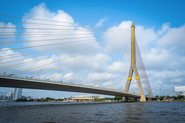 Bangkok, Thailand - March 15 2022: Royal Rama VIII Bridge or Rama 8 Bridge is beautiful bridge...