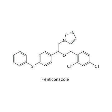 Fenticonazole molecular structure, flat skeletal chemical formula. Azole antifungal drug used to treat Fungal body and skin infections . Vector illustration.