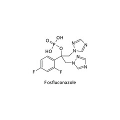 Fosfluconazole molecular structure, flat skeletal chemical formula. Azole antifungal drug used to treat Fungal body and skin infections . Vector illustration.
