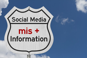 Social Media Misinformation message on a sign with sky