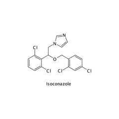 Isoconazole molecular structure, flat skeletal chemical formula. Azole antifungal drug used to treat Fungal body and skin infections . Vector illustration.