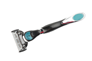 man shaving razor isolated. man shave razor close up