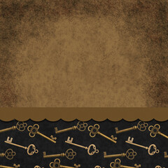 Key background with skeleton key on grunge gold with a ribbon