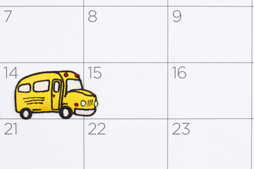 Calendar with a school bus for your school schedule for classes and back to school message