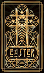 Happy Easter vip golden  card, art deco style, vector illustration