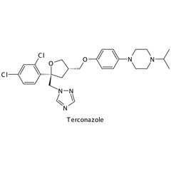 Terconazole molecular structure, flat skeletal chemical formula. Azole antifungal drug used to treat Fungal body and skin infections . Vector illustration.