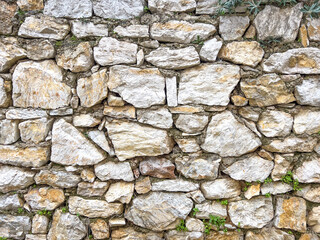Stone wall texture. Part of old rocky hand crafted background with copy space. Walls made of natural bricks. High quality photo. Home and office design backdrop