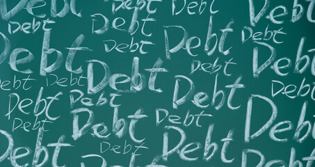Many debt word written on chalkboard