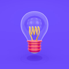 3d rendering illustration. Light bulb icon. Modern trendy design. Bright colors. 
