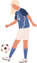 Young Female Soccer Player Exercising and Kicking Ball Illustration