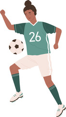 Female African American Soccer Player Kicking Ball Illustration