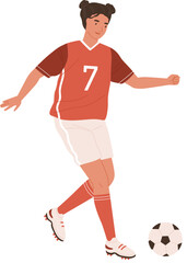 Young Female Football Player Running up to Kick Ball Illustration