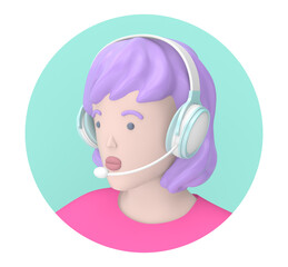 3d rendering illustration of girl call center operator responds to customers. Modern trendy design. 