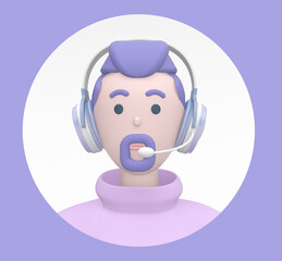 3d rendering illustration of man call center operator responds to customers. Modern trendy design. 