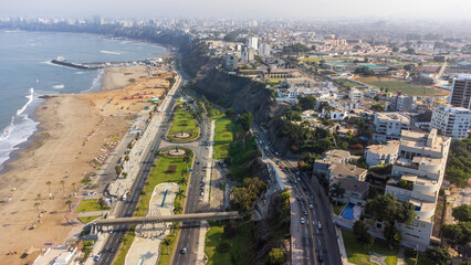Aerial view of the Chorrillos boardwalk in Lima