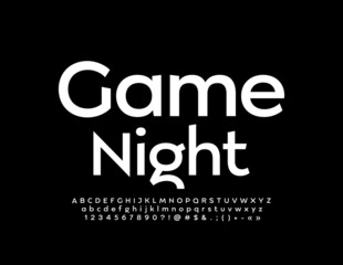Vector trendy Sign Game Night. Minimalistic modern Font. Artistic Alphabet Letters and Numbers set