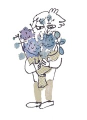 Man with flowers hand drawn watercolor ink illustration 