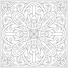 Vector decorative ornament. Tile pattern. Coloring page. Linear art.