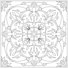 Vector decorative ornament. Tile pattern. Coloring page. Linear art.