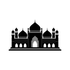Large Muslim mosque, a place of worship to Allah, vector icon silhouette mosque sign of Islam