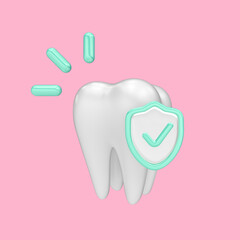 3d render illustration of dental treatment at the dentist. Simple icon for web and app. Modern trendy design. Isolated on pink background.
