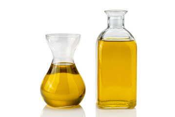Extra virgin olive oil bottle with decanter isolated on white, clipping path