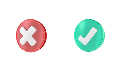 Obraz premium 3d render illustration of yes and no buttons. Simple icon for web and app. Modern trendy design. Isolated on white background.