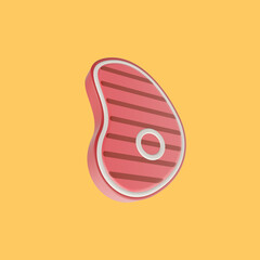 3d render illustration of meat steak. Simple icon for web and app. Modern trendy design. Isolated on yellow background.