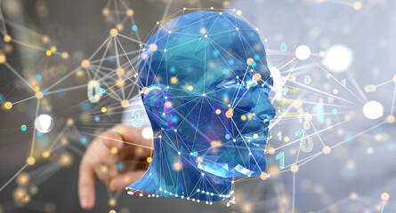 Digital cyberspace with particles and Digital data network connections concept.