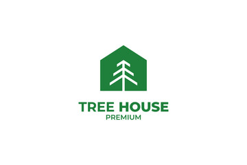 Flat House logo with tree concept design vector template