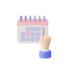 3d render illustration of 
calendar and hand. Can be used for web and app. Modern trendy design. Isolated on white background.